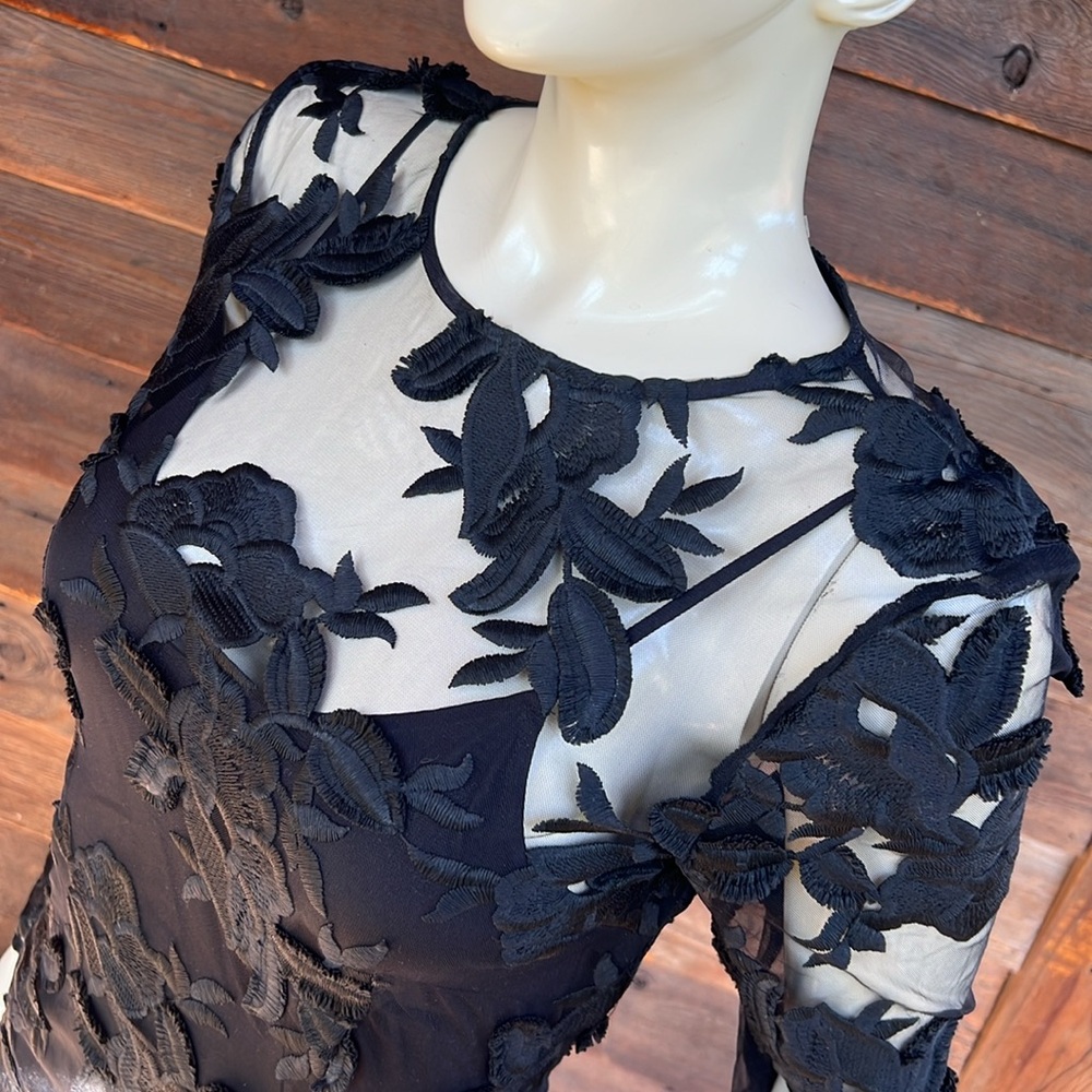 Topshop 100% polyester two layer mesh floral body on long sleeve dress - Picture 1 of 9
